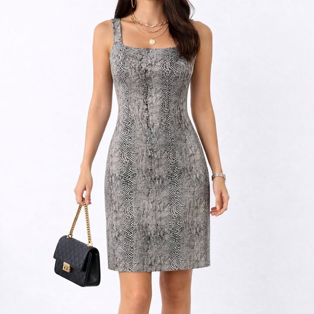 90s Vintage Minimalist Silk Snake Print Fairy Grunge Sleeveless Dress [Size 6]